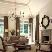 Living room in a country house with high ceilings