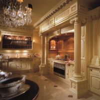 Columns in the interior design of the classic style kitchen