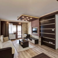 White and brown living room interior