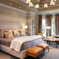 Beige and cream stripes on the bedroom wall.