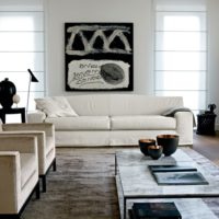 Black color in a white living room of a country house