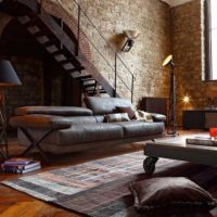 Loft style in the interior of the living room