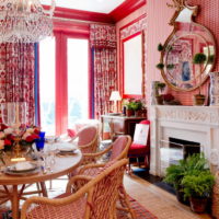 Wooden furniture in the red living room