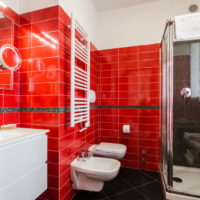 Red tile in the bathroom