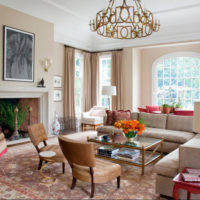 Pendant chandelier in the interior of the living room of a private house