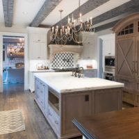 Gray wood ceiling beams