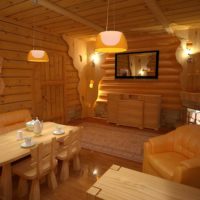 Lamps on the ceiling in a wooden bath