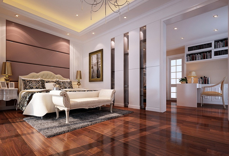 Glossy flooring in the bedroom of a country house