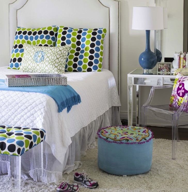 White bedspread on bed of teenage girl