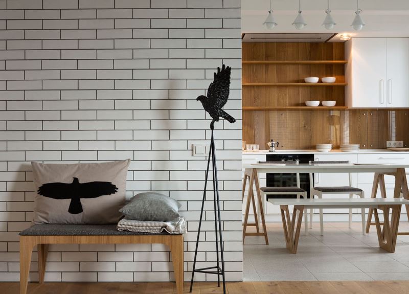 Imitation brick wall with vinyl wallpaper