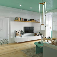 Peppermint ceiling in a living room of a country house