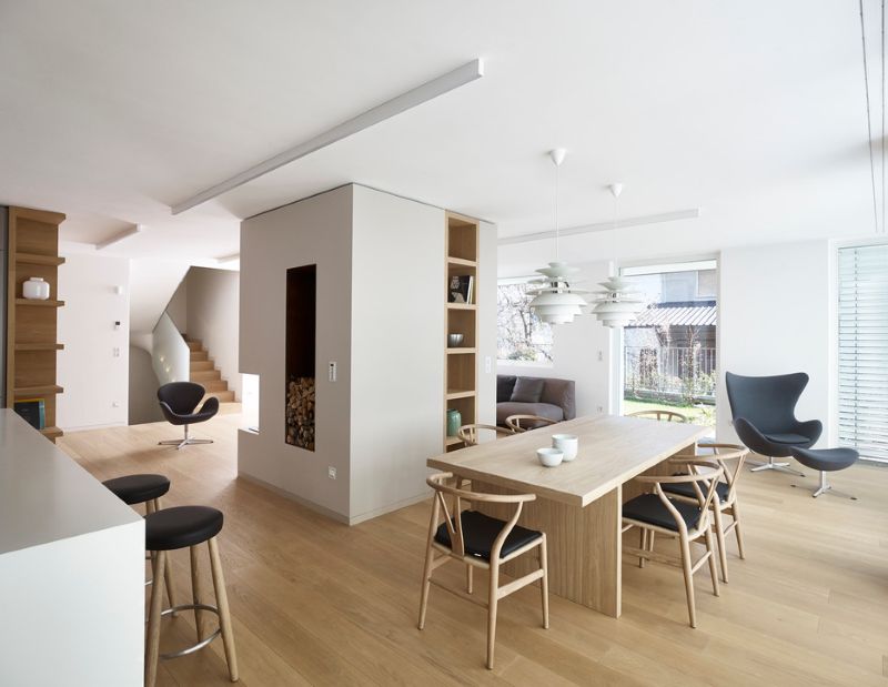 Dining area in contemporary style kitchen-living room