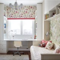 Curtains with lace ornament on the window of a children's room