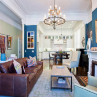 Blue color in the interior of the living room