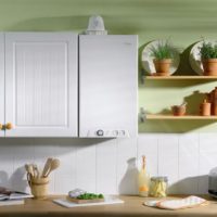 Interior design of a kitchen with a gas boiler on the wall