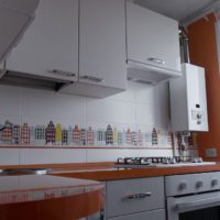 Gas boiler in the corner of the kitchen in a panel house