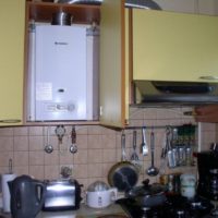 Photo of a gas boiler integrated in a furniture cabinet