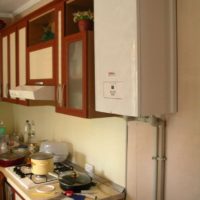 Gas column in the interior of the kitchen in Khrushchev