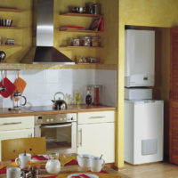 Floor gas boiler in the interior of the kitchen