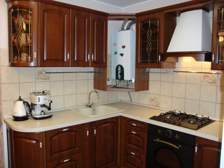 Placing a gas boiler in the corner of the walls inside the kitchen