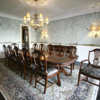 Wooden table in the dining area of ​​a private house