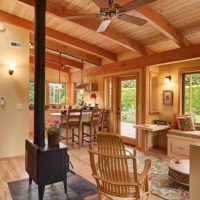 Wooden ceiling in the living room of a private house