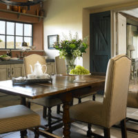 Vintage wooden table in the living room of the cottage