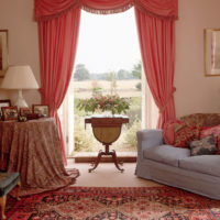 Doorway decoration with pink curtains