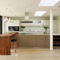 Solid wood bar counter in the kitchen of a private house