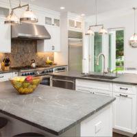 Wooden worktops on the kitchen island