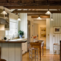 Wood in the design of the kitchen space