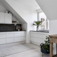 Compact kitchen in the attic of a private house