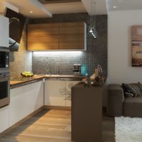 Dark brown color in the interior of the kitchen