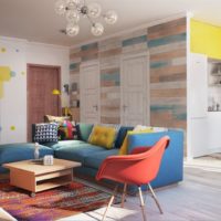 Beautiful kitchen-living room with a bright interior