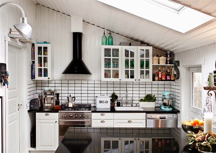 The interior of the kitchen in the attic of a country house