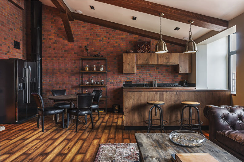 Intérieur de cuisine-salon de style loft