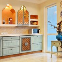 Kitchen shelves in niches with domed cutouts