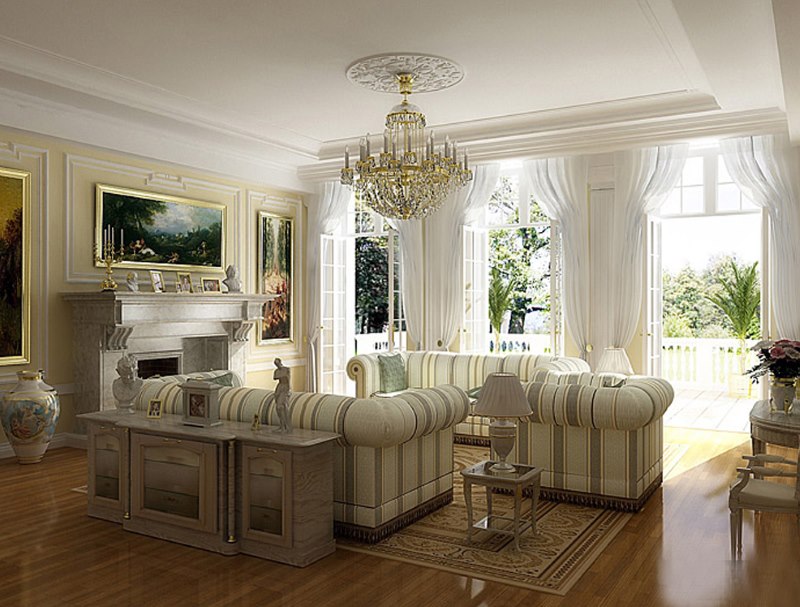 Upholstered furniture in the interior of a classic living room