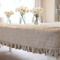 Burlap tablecloth on a table in the kitchen of a private house