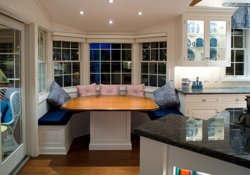 The design of the dining area in the classical style in the kitchen of a country house