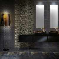 Dark bathroom with ceramic mosaic