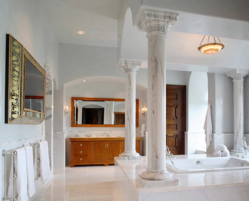 Classic marble columns in a modern interior