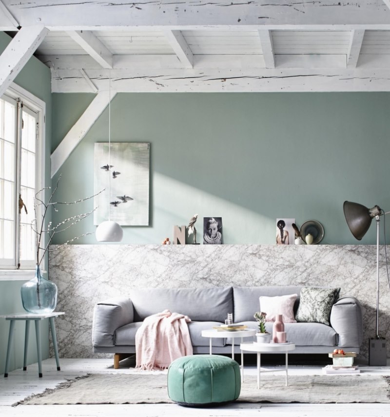 Provence style living room interior with mint colors