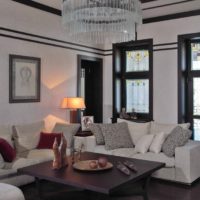 Crystal chandelier in the living room interior