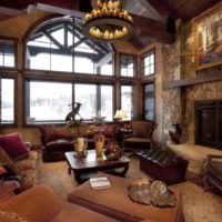 Living room of a private house with a high ceiling