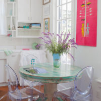 Transparent plastic chairs in the dining area