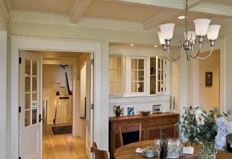 Living room interior with white windows