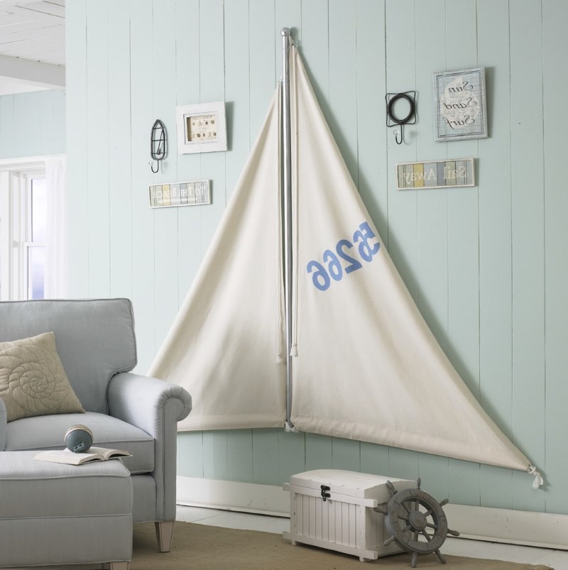 Living room interior decoration with marine attributes