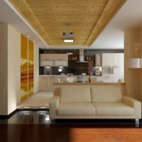 The ceiling of wood and drywall in the hall of a private house