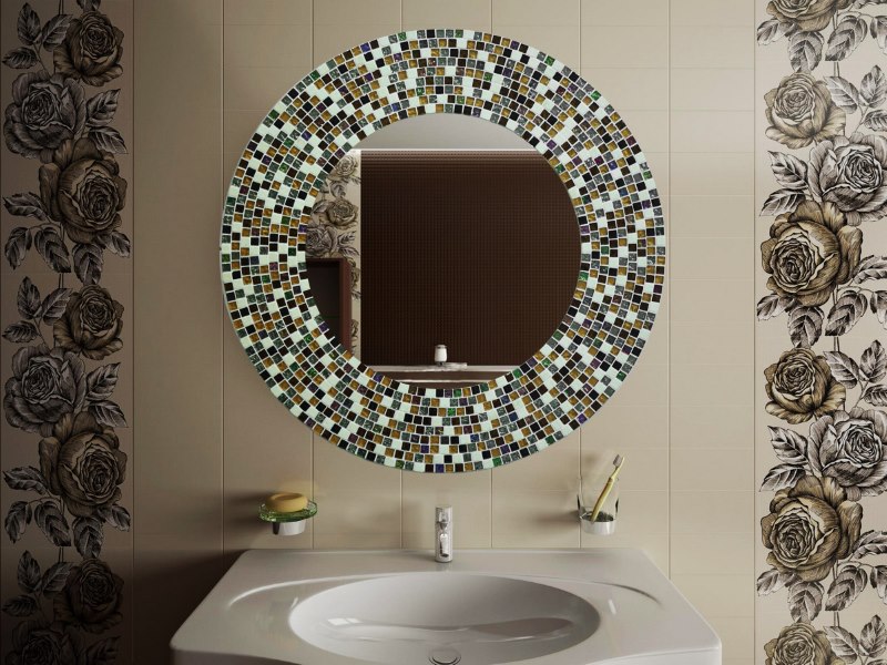 Mirror with mosaic frame in the bathroom